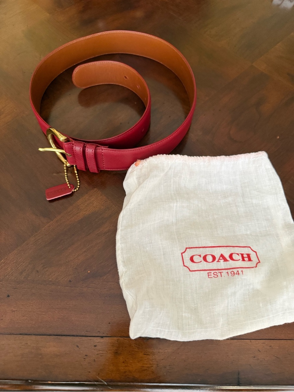 COACH Red Leather Belt with Gold Hardware NWOT